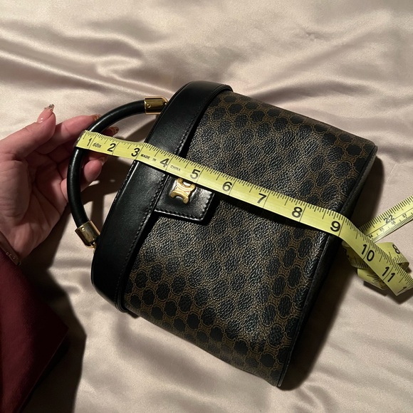 Celine Macadam Blazon 2way Pattern Vanity Bag Triomphe leather Gold BlackVintage - Picture 11 of 12